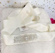 Ivory Bridal Satin Beaded Tie Formal Wedding Belt