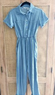 Sincerely Jules Tie Waist Buttom Cuffed Jumpsuit Button Chambray Romper Small