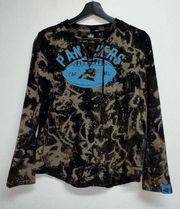 NFL Team Apparel Carolina Panthers Womens Lace Up Sweatshirt Size M Bleach