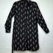 *Women’s  black floral shift dress SZ XS Long Sleeve