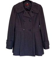 MISS SIXTY Women’s Wool Double Breasted Dark Gray Pleated Pea Coat Size Small