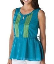 NWT Calypso St. Barth for Target Blue Woven Side Cinch Cotton Top Lightweight