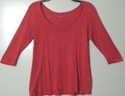 EILEEN FISHER Currant Red Wide Scoop Neck Silk-Cotton Tee Top Size PP