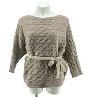 Andrea Jovine Mink Beige Boat Neck Cable Knit Batwing Pullover Sweater Large