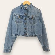 Lee Jean Jacket Women Cropped Denim Blue Pockets Medium Wash Pockets Stonewashed