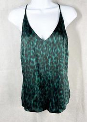 L’AGENCE Gabriella Camisole Neck Silk Tank Size XS Green Black Animal Print