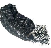 Striped Knit Fringe Arylic Speckled Scarf Black White One Size NWT