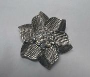 Premier Designs Silver Tone and Rhinestone Flower Brooch