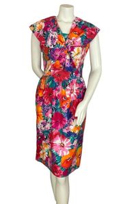 Vintage Floral Dress Sheath‎ Vibrant Convertible Collar Square Neck Petite Lanz