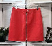 NWT TopShop bright red vegan leather metal zipper snap buttons mini skirt sz 4