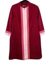 Vintage Vanity Fair Womens Housecoat Zip Robe 12 Red Pink Velour Pocket Made USA