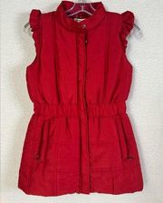 Anthropologie Tulle Red Ruffle Puffer Vest Size XS