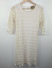 Deja Vu White Crochet Three Quarter Sleeve Dress Women's Size Medium M