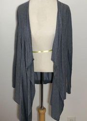 open front cardigan sweater M gray cascade draped lightweight long