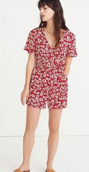 red mini daisy wrap front romper with pockets size 4