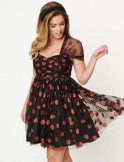 Unique Vintage Black & Glitter Strawberry Heart & Soul Babydoll Dress Small