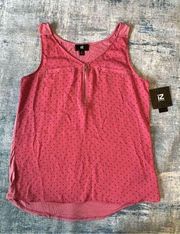 NWT! Iz Byer Rosy Pink Black Polka Dot Zip Neck Sleeveless Blouse Tank Top Med