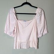 621-DRAPER JAMES Pink and White checkered square neck top