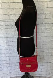 crossbody full zip red purse w/gold accents