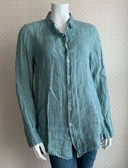 CP Shades Turquoise Stripe Button Down Marella Tunic Top Sz XS PW6