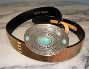 Ariat  Turquoise Silver Concho Patchwork Leather Belt Women Men 30/75 Western