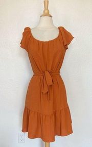 Solid Orange Short Sleeve Scoop Neck Dress