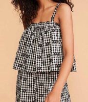 Lou & Grey NWT Gingham Floral Cotton Sleeveless Cropped Summer Tank Black Size S