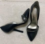 Paris Black & Metallic Snakeskin Pumps Heels 7