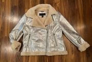 Tommy Hilfiger jacket with crushed silver fabric and faux fur inside