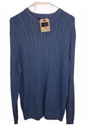 Saddlebred Ladies Cable Knit Sweater Blue Large Crew Neck Cotton Blend Comfy