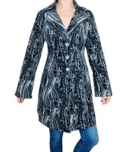 Black & Grey Paisley Print Velvet Long Jacket