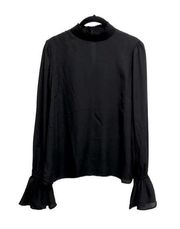 The Impeccable Pig Black mockneck blouse with bell sleeves women’s size medium
