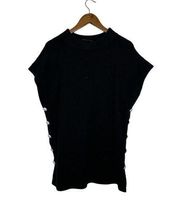 St. John Size P/S Mock Neck Sleeveless Turtleneck Sweater with Buttons in Caviar