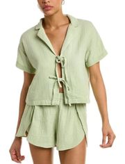 Two Piece Set Lightestspun Tie-Front Cover-Up Crop Shirt and Shorts XXS