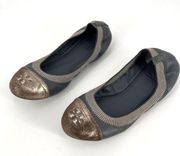 Tory Burch Women's Gabby Scrunch Cap Toe Ballet Flats Gunmetal Platinum Size 7M