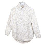 Terra & Sky Women's Plus Size Quarter Zip Sherpa Neutral Leopard Print Size 0X