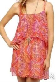 Ecote‎ Tiered Chiffon Boho Dress Womens Size XS Fully Lined Spaghetti Str…