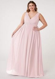 Azazie Dress Blush Pink Plus Size 1X A18 Maxi Bridesmaid Chiffon V-Neck Pleated