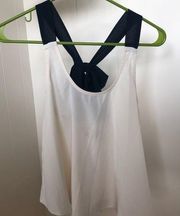 Nordstrom White Flowy Top w/ Navy Back Bow Detail