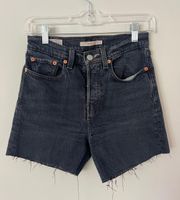 Levis High Rise Dark Wash Denim Shorts