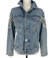 Sandro Blue Cuba To Paris Eriko Pearl Beaded Denim Jacket