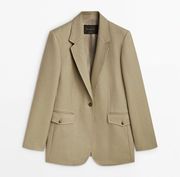 Massimo Dutti Wool-Blend Single-Breasted Blazer Jacket Tan Size 4 NWT