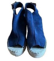 Kenneth Cole Women Olivia Wedge Platform Sandal Size 7.5 Navy Blue Suede
