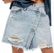 FREE PEOPLE Denim Asymmetrical Mini Skirt