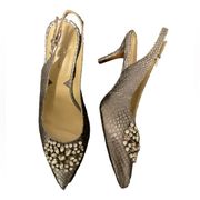 Adrienne Vittadini‎ pewter-SP Jeweled  Pointed Toe Heels Shoes size 6.5