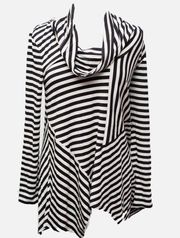 Joan Vass Cowl Neck Tunic Top Beige Black Stripes