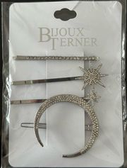 4 piece decorative barrette clips hair set (Silver)