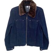 new Saks Fifth Avenue ✦ SFA S5A ✦ Vegan Fur Trim Denim Jacket ✦ Dark Indigo ✦ 10