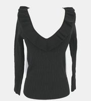 Current Air V-Neck Ruffle Neckline Sweater Black Size XS NWT