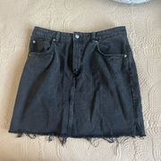 Black Denim Frayed Skirt